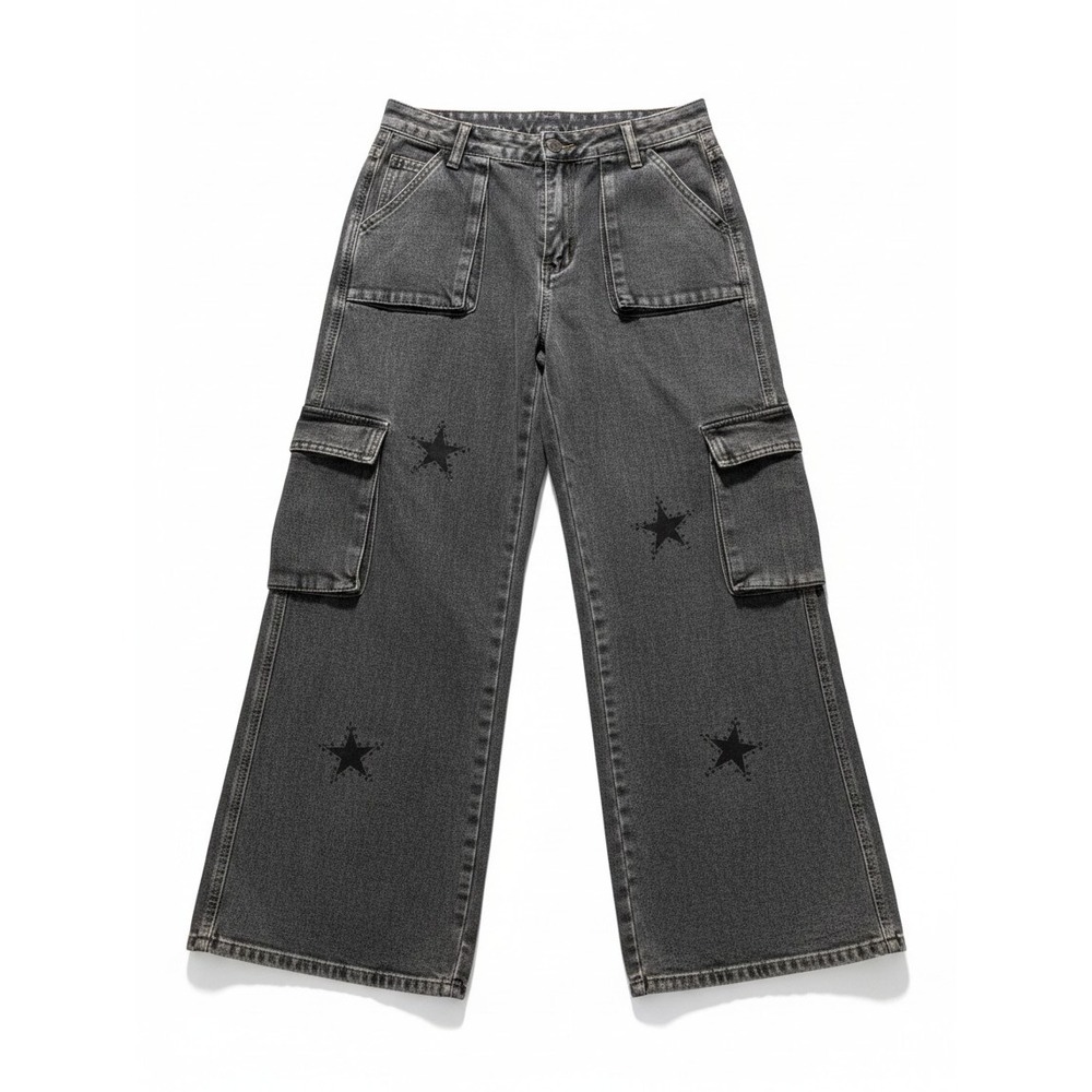 ROMWE M Gray Womens Cargo Jeans Wide Leg Vintage Casual Pants